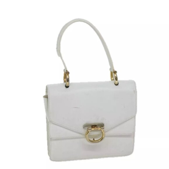 CELINE Hand Bag Leather White Auth - Picture 1 of 14